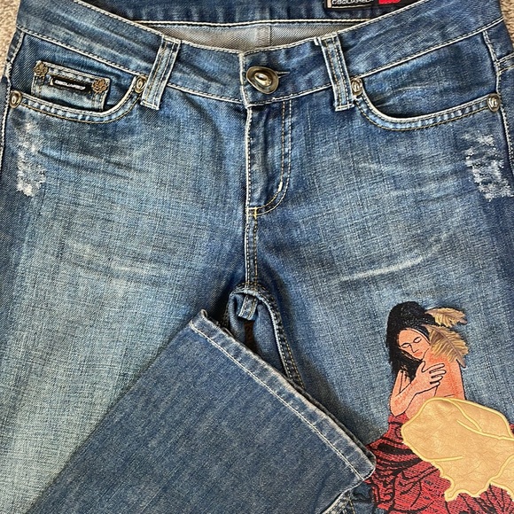 Dsquared2 embroidered native woman cowboy hat button boot cut jean low rise - Picture 14 of 14